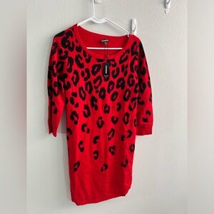 Express Vibrant Red Dress with Black Animal Print